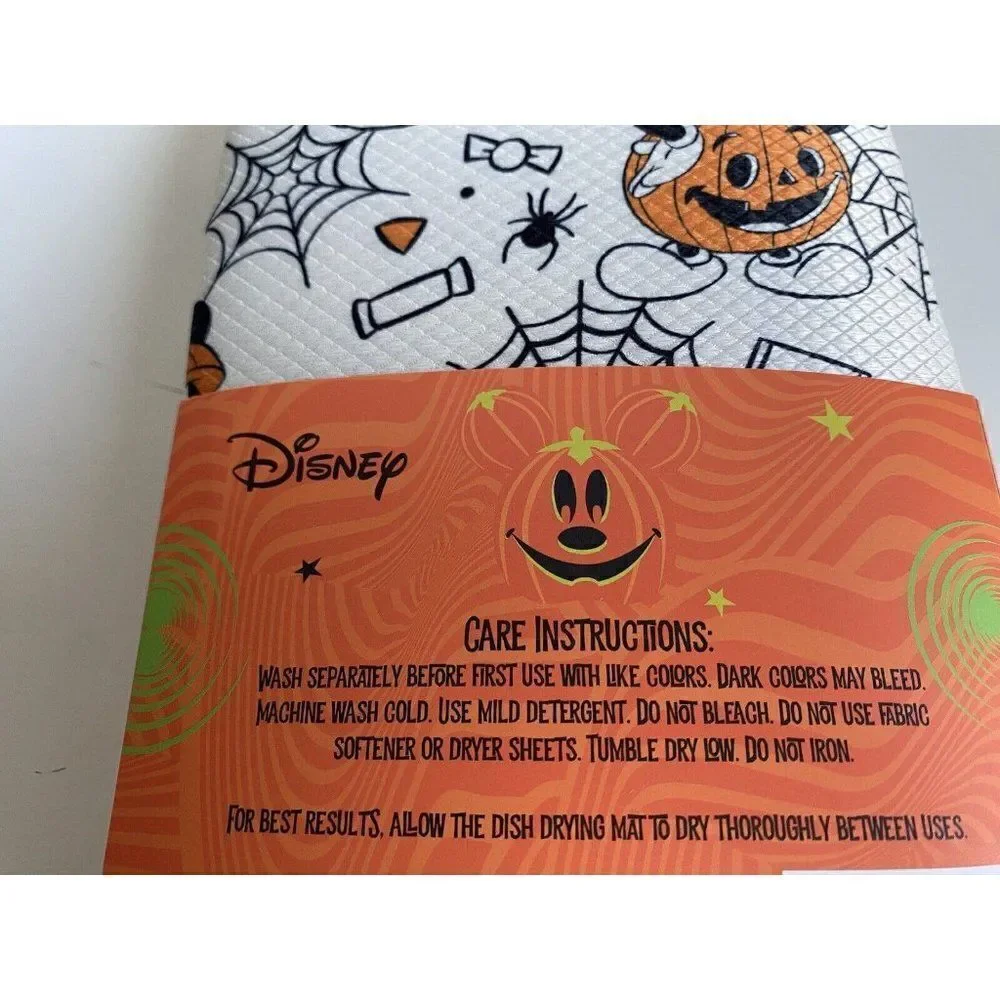 2 Pk Disney Mickey Mouse Halloween Drying Mat 16”x18” Pumpkins Spider Webs Candy